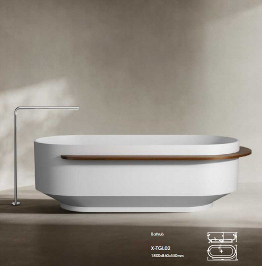FLHO Bath wood mix solid surface bathtub